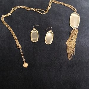 Kendra Scott Rayne Gold long necklace + earrings